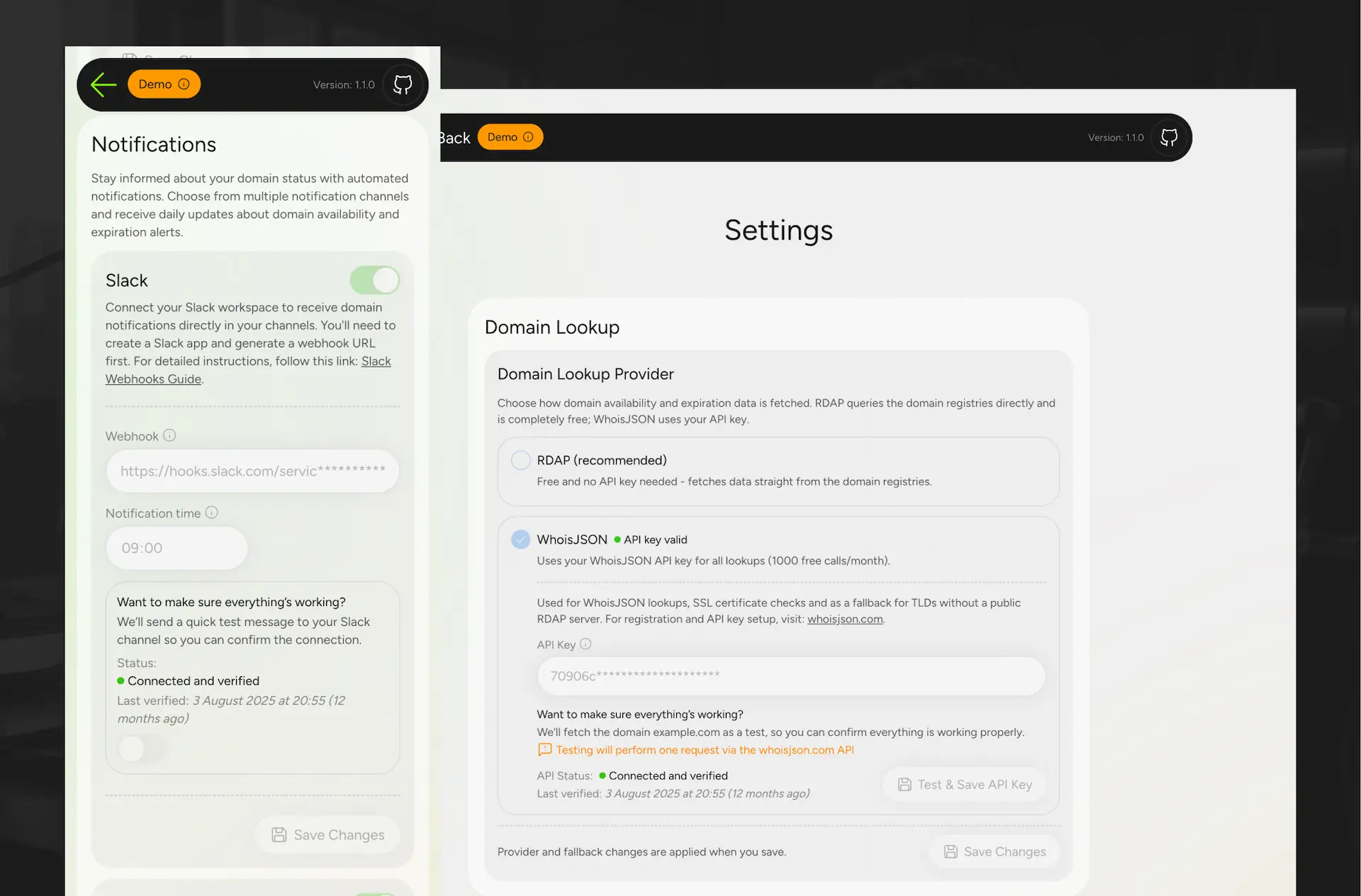 Domain Watcher settings